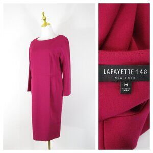 SOLDLafayette 148 Solid Magenta Fuchsia Pink Sheath Dress Size M Formal Career